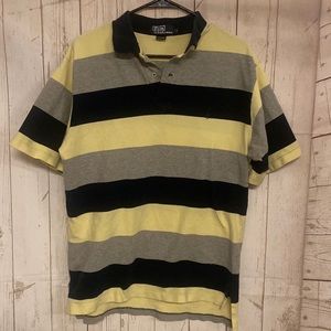 Ralph Lauren Men’s Striped Polo, Navy Blue,yellow,gray stripes,Size Large